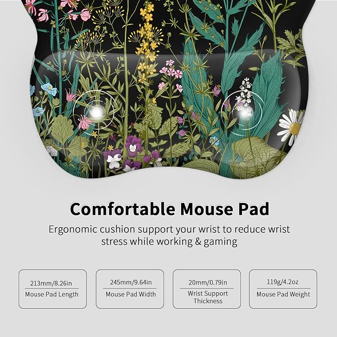 EooCoo Ergonomic Mouse Pad with Wrist Rest, Memory Foam Support Mousepad | Non-Slip Base for Computer, Cafe, Home & Office, 9.64 x 8.26 in Office Desk Accessories, Carpal Tunnel Relief