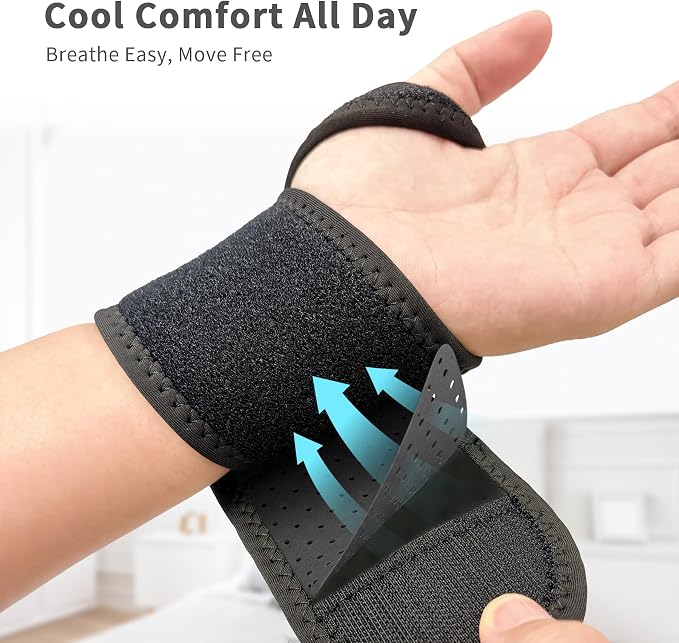 Bracoo Carpal Tunnel Wrist Brace with Compression Wrap | Adjustable Wrist Support Strap for Tendonitis, Arthritis, Pain Relief, Wrist Wrap for Left or Right Hand, Black, WS10