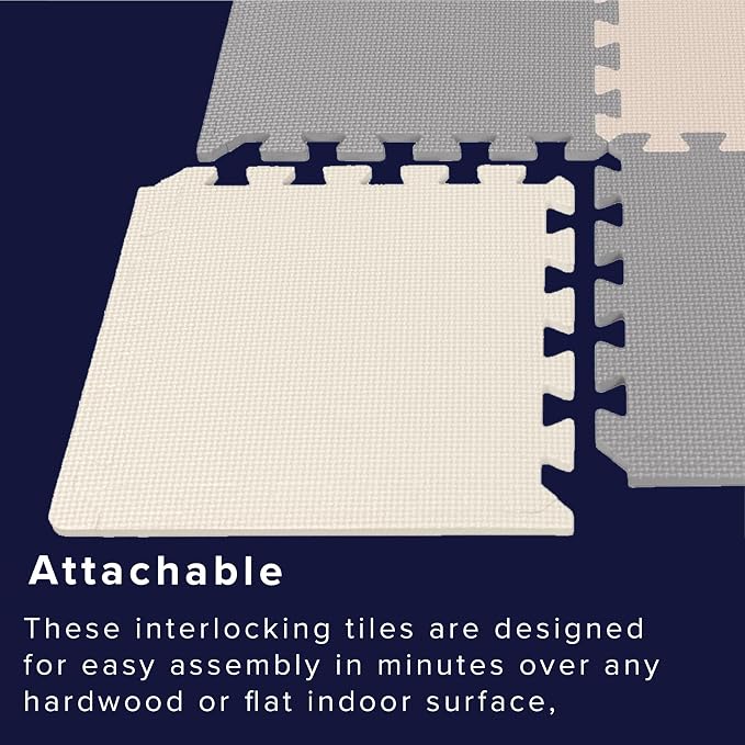 We Sell Mats 3/8" Thick Multipurpose EVA Foam Exercise Floor Mat, 12"x12" Interlocking Kid-Friendly Tiles, Anti-Fatigue for Home, Gym, Playpens, Classrooms