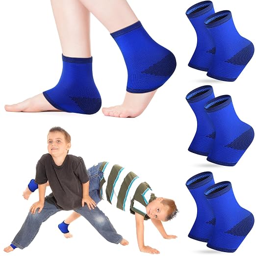 Tarpop 3 Pair Ankle Compression Sleeves for Kids Ankle Brace Compression Sleeves Foot Arch Sock for Girls Sports Running Dance Fitness Gymnastics(Blue,Large)