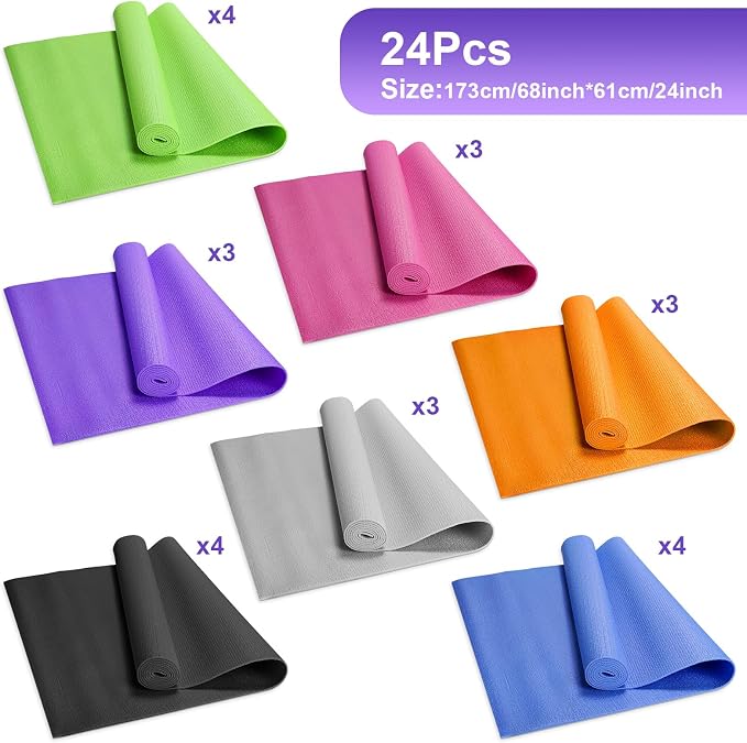 Funtery 3 mm Thin Yoga Mats Bulk, 68 x 24 Inches Lightweight PVC Exercise Mats Non Slip Workout Fitness Pads for Yoga Pilates Stretching Classes Gym Home Studio