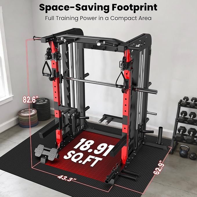 pooboo Multi-Functional Machine Power Cage, 2000LB Squat Rack, LAT-Pull Down System, Dual Pulley Cable Crossover System, Home Gym Workout Machine with Strength Training Attachments