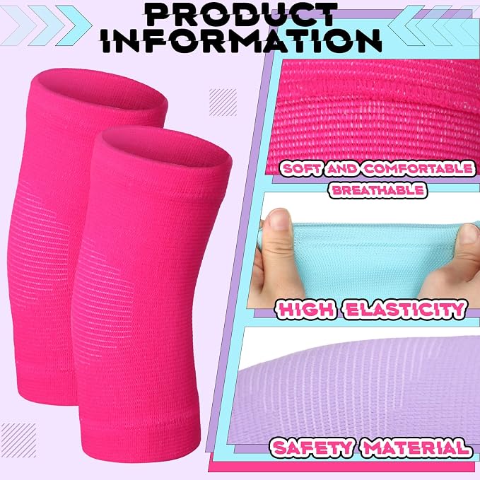 Lenwen 4 Pairs Kids Elbow Brace Compression Arm Elbow Sleeve Knit Guard Gym Protectors for Boys Teen Children Girls Basketball Volleyball Tennis Cycling(5-10 Years,Black, Purple, Rose Pink, Sky Blue)