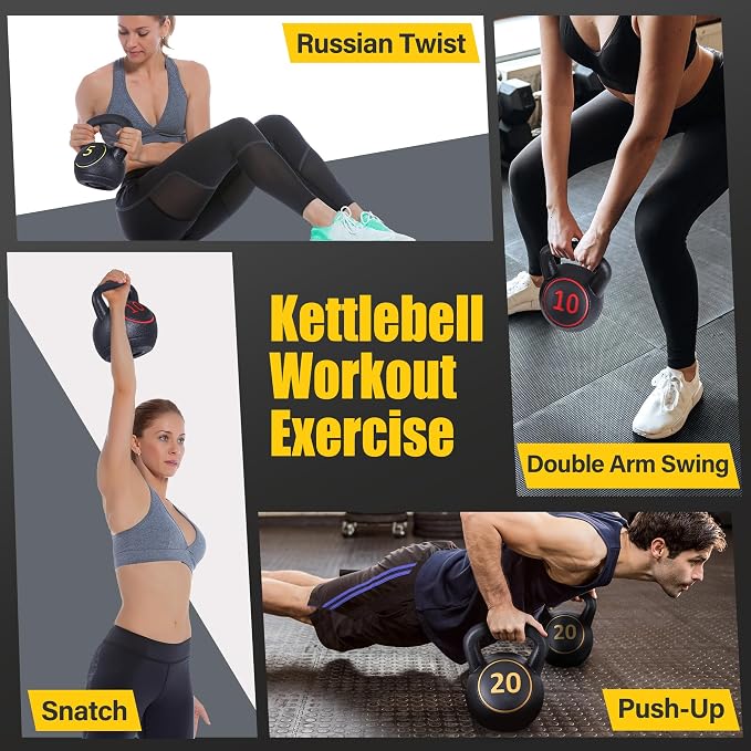 ZENY Kettlebell Sets, 4-Piece Kettlebells 5lb, 10lb, 15lb, 20 lb | Wide Handles, Strength Strainging, Home Gym, Full Body Workout Equipment