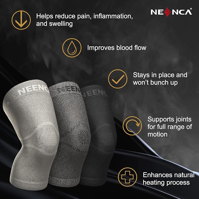 NEENCA Ultra-thin Knee Sleeve for Knee Pain, Lightest Knee Compression Sleeve with Graphene Ions Infused Fabric for Pain Relief, Swelling, Arthritis, Poor Circulation, Running, Sport