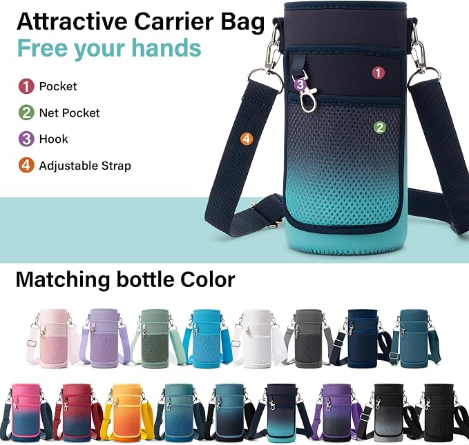 DYSANKY Insulated Water Bottle | Thickened Stainless Steel Vacuum Metal | Portable Sports Water Jug for Gym and Hiking with Straw, Carrier Bag, Handle Strap | BPA-Free 32 oz
