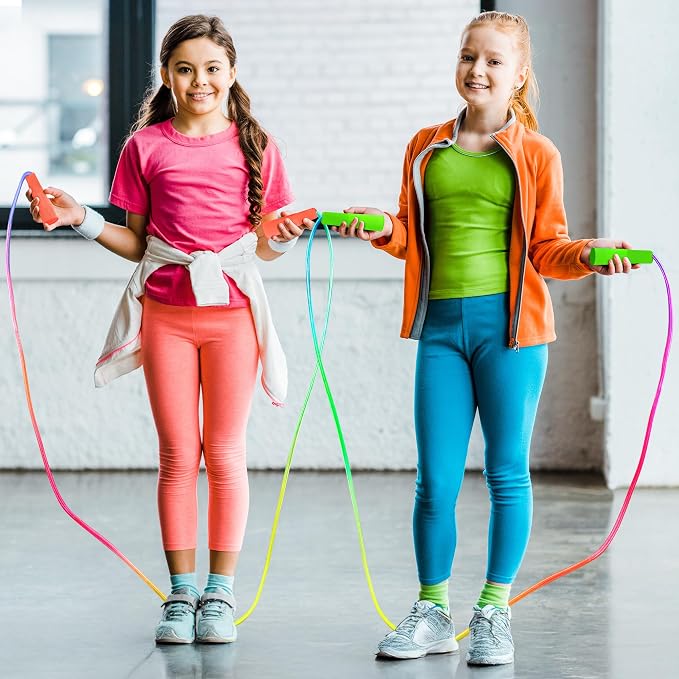 12 Pack Jump Rope, 7.55FT Nylon Skipping Rope for Kids School Activities | Adjustable Length, Gradient Skipping Rope, Plastic Handle Jump Rope, Playground Games, Party Favor, Home Exercise