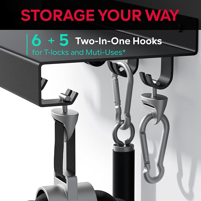 Metal Shelf Compatible with Tonal Accessories, Home Gym Storage | Floating Shelf Organizer for Home Gym, T-Lock Adapters Bracket Hanger, Gym Rack Wall Mounted with Hooks, Black Workout Holder