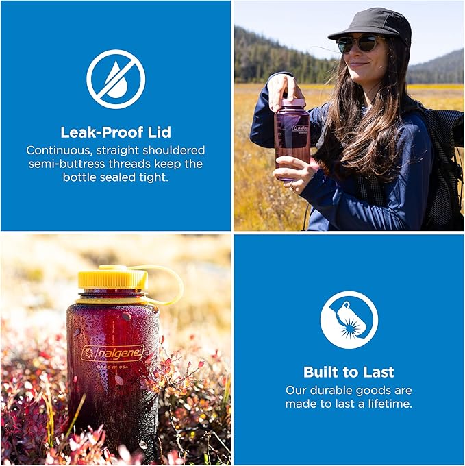 Nalgene 32 oz Wide Mouth Water Bottle, Periwinkle | BPA-Free, Durable & Lightweight, Leak Proof, Dishwasher Safe, Large Reusable Plastic Bottle for Hiking, Gym, Work & Travel