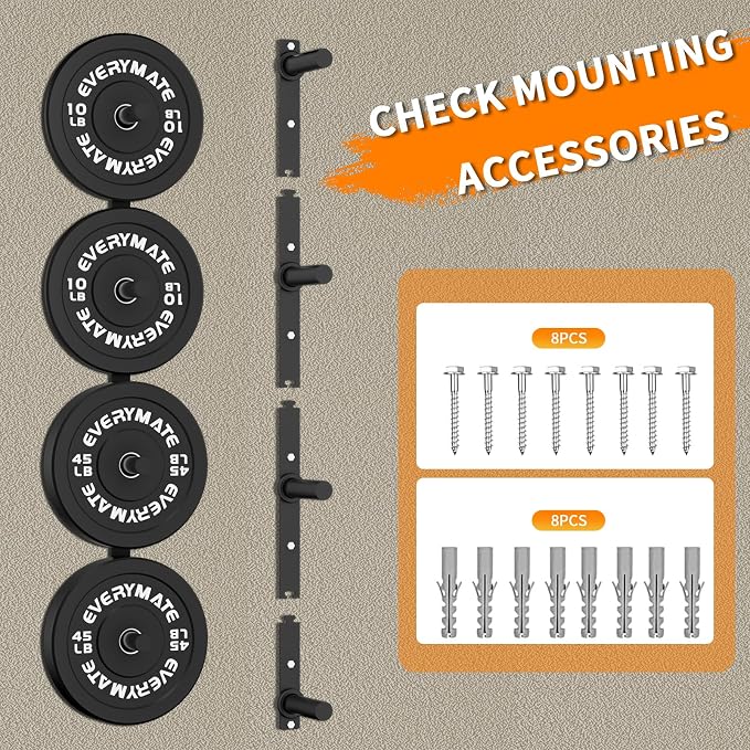 EVERYMATE Weight Plate Storage Rack, Olympic Weight Plate Holder, Bumper Plate Storage, Home Gym Organizer