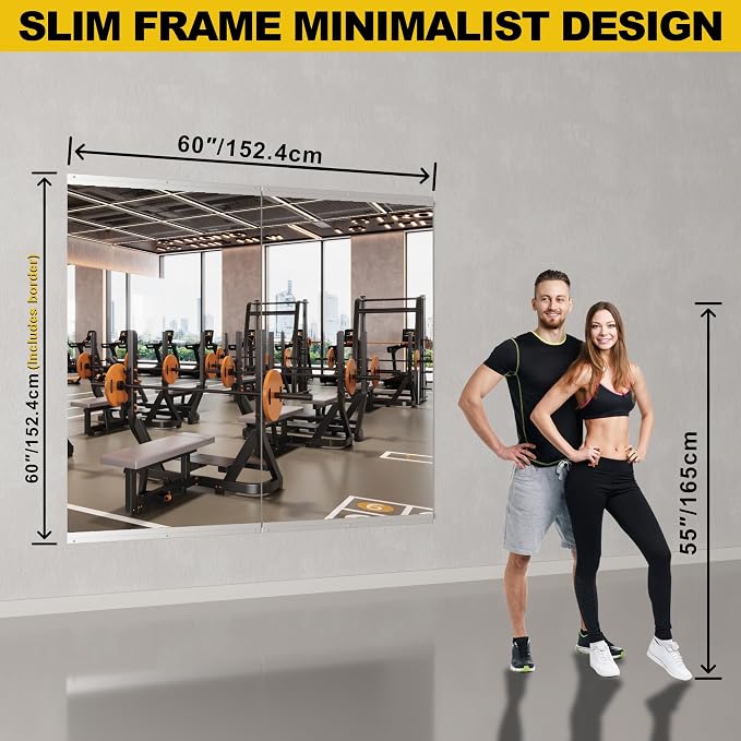 Home Gym Mirrors for Wall, 2 Pack 30" x 60" Frameless Full Length Glass Panels for Garage Gym, Workout Room, Dance Studio, Silver