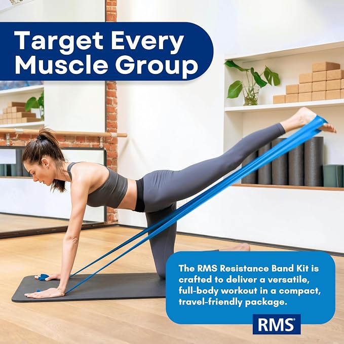 RMS Resistance Bands for Working Out, Physical Therapy, Yoga & Pilates | Set of 3 Latex Free Exercise Bands with Instruction Guide, Occupational Therapy and Rehabilitation Aid for Disabled