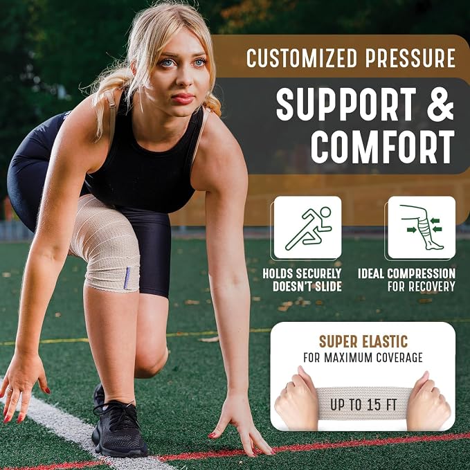 Premium Elastic Bandage Wrap (3” Wide, 2 Pack) - Nexskin Latex Free Athletic/Medical Compression Bandages Hook & Loop Fasteners at Both Ends - Lifetime Washable & Reusable Bandages