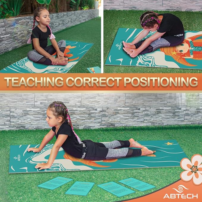 Kids Yoga Mat Set - Comfortable Dinosaur Kid Yoga Mat Boy with 12 Yoga Cards, Storage Bag, Beige Play Mat Thick for Gymnastics Mat, Exercise Mat, No-Toxic and Non-Slip for Ages 3-12