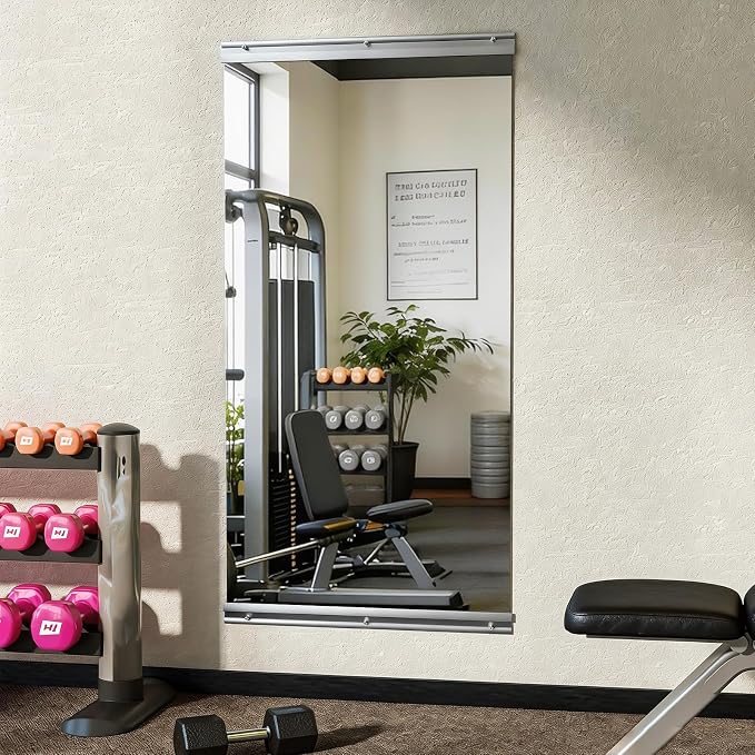 VooBang Home Gym Mirror 1 PCS 24"×48", Frameless Wall Mirror Full Length | Shatterproof Tempered Glass Large Body Mirror Hanging for Dancing Studio, Exercise, Fineness, Yoga