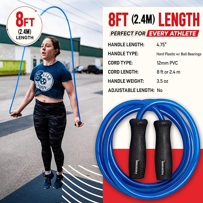 Elite Jumps Muay Thai 2.0 Weighted Jump Rope for MMA, 1.1 lbs, 8 ft | Heavy resistance rope for Muay Thai, MMA and boxing. Ball-bearing handles. Intermediate to advanced.