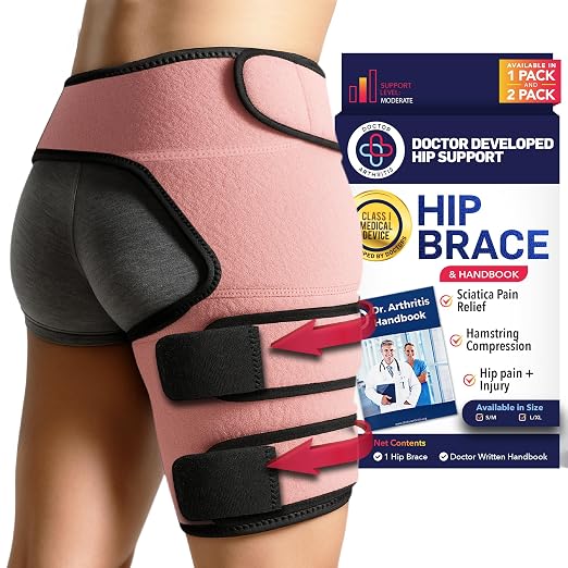 Dr. Arthritis Hip Brace, Adjustable Sciatic Nerve Brace & Stabilizer for Pulled Muscles & Injury Recovery, Hamstring Compression Sleeve Support, Sciatica Pain Relief Devices for Men & Women (Pink, L/XL)