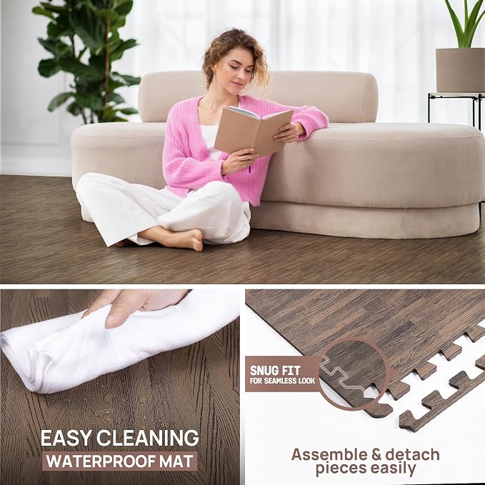 Yes4All EVA Interlocking Mats, Puzzle Floor Tiles, Foam Floor Padding with Border for Furniture, Home Space, Living Room, Garage