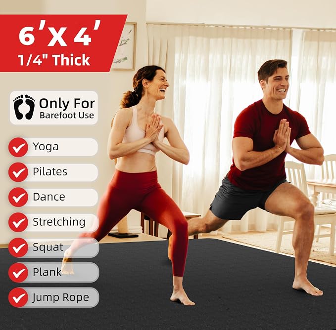 Extra Large Yoga Mat – 72"x48" or 78"x57", 1/4"–1/2" Thick Mat for Women & Men, TPE Non-Slip Pilates Mat for Home Gym, Yoga, Stretching, Meditation