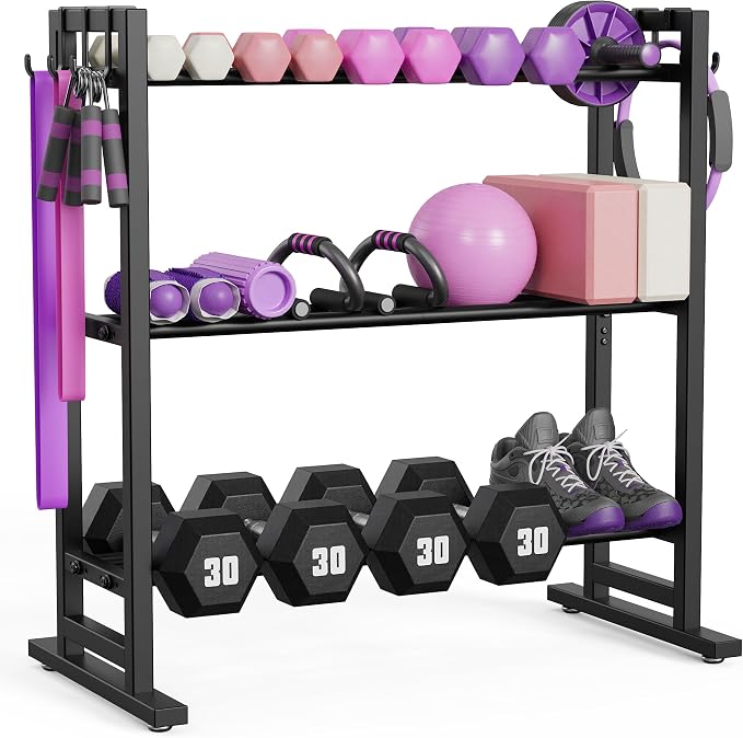 niffgaff 3 Tier Adjustable Dumbbell Rack, Weight Rack for Home Gym, 450 lb Capacity with Extra Storage Hooks