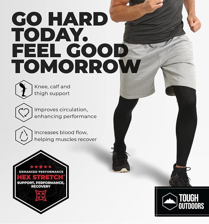 Tough Outdoors Leg Compression Sleeve - Leg Sleeves for Men & Women - Compression Calf Sleeves - Basketball Football Cycling