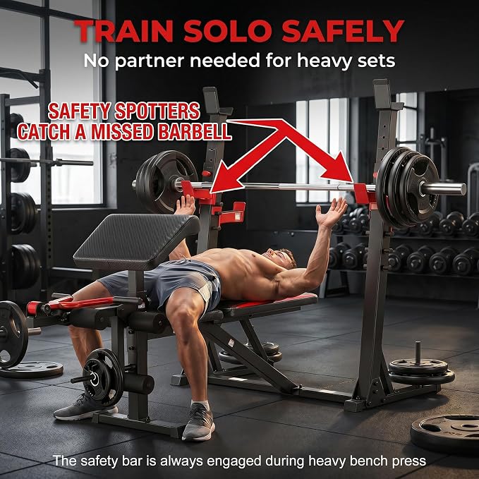 OPPSDECOR 3.0 Pro Weight Bench Set for Home Gym, ASTM-Certified 900 LBS Bench Press Set with Leg Extension, Preacher Curl Pad, Barbell Rack, J-Hooks and Safety Bar Catches for Full Body Workout