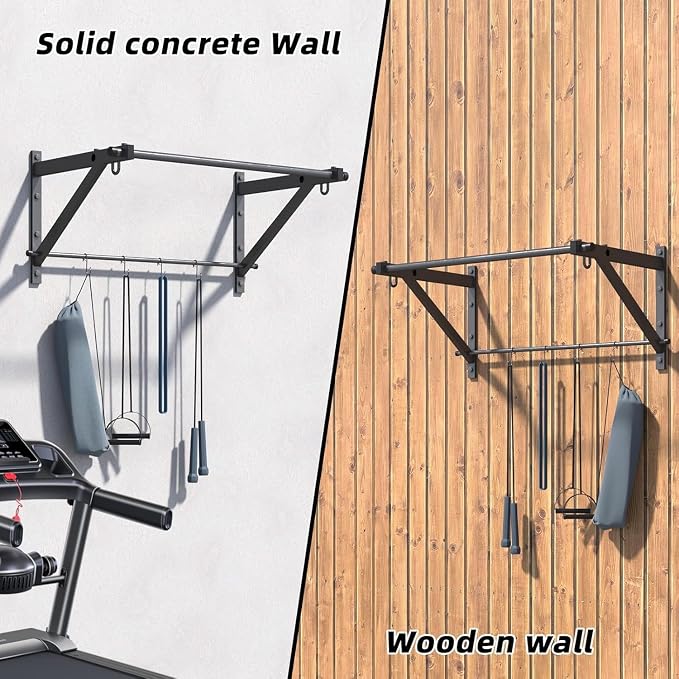 Wall Mounted Pull Up Bar with 500LBS Capacity for Gym Home | Adjustable Depth, 4 Hooks, Heavy Duty, Strength Training, Easy Install, Chin Up Bar for Doorway