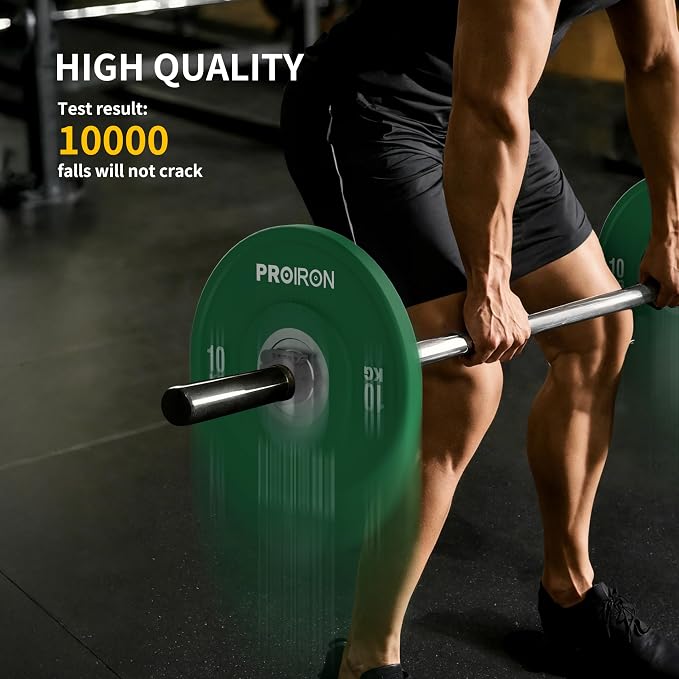 PROIRON Olympic Rubber Bumper Plates,Floor Protective Weight Plates,2" Solid Weight Plates for Barbell Strength Training and Weight Lifting,Less Impact, Absorb Bounce & Shock,5KG(11LB)/10KG(22LB)/15KG(33LB)/20KG(44LB),Single or Pair