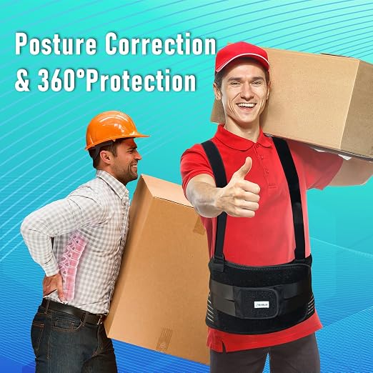 DARLIS Work Back Brace with Removable Suspender Straps, Posture Corrector Protector for Heavy Lifting Safety, Back Support Belt for Men Women in Construction, Moving, Warehouse Job M(33.5"-39.5)