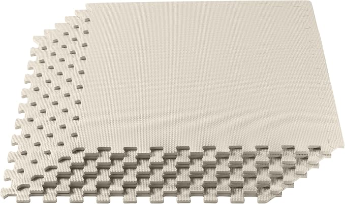 We Sell Mats 1/2" Thick Multipurpose EVA Foam Exercise Floor Mat, Interlocking Tiles, Anti-Fatigue for Home or Gym, 24 in x 24 in, 12 Tiles, Cream