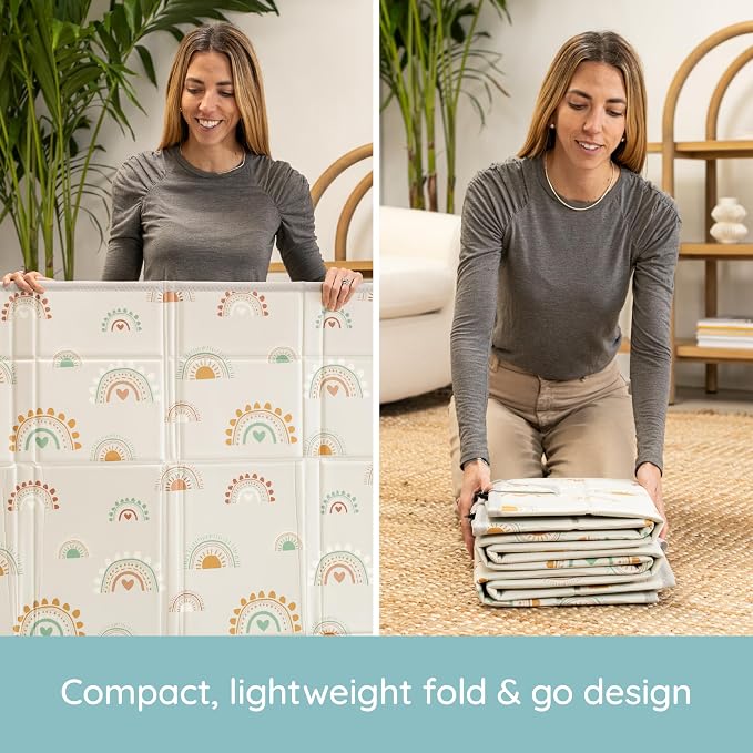 Infantino Foldable Foam Play Mat Reversible 57x57 in, Rainbows | Reversible design with two sides to play, Lightweight & portable, Water-resistant & wipeable, Folds flat for easy storage