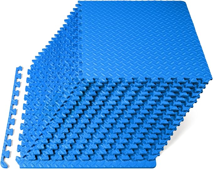 ProsourceFit Exercise Puzzle Mat 1/2-inch, EVA Interlocking Foam Floor Tiles for Home Gym, Workout Equipment, Kids Play Areas, Blue, 72 SQ FT - 18 Tiles