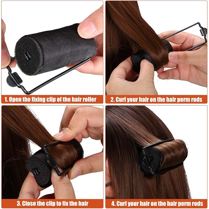 40 Pieces Sponge Hair Rollers Satin Rollers Silk Foam Roller Women Hair Curlers with Duck Teeth Clips for Hairdressing Styling(Black)