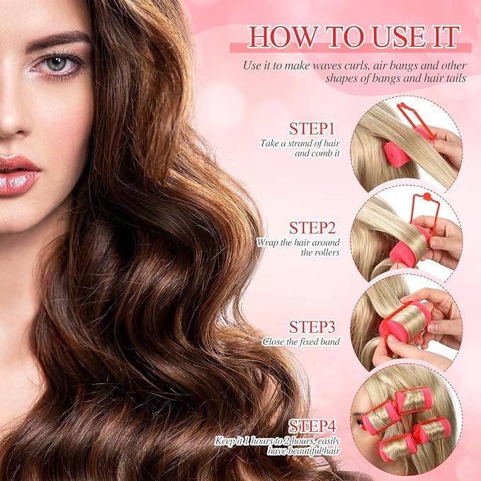 Geyoga 18 Pieces Red Foam Hair Rollers Large Hair Curlers Sponge Rollers for Heatles to Sleep in a Curl for Women's Short and Long Hairs Styling (1.4 x 2.6 Inches)