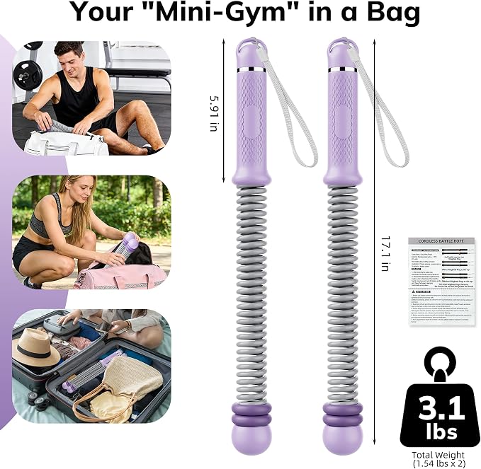 Upgrade Weighted Ropeless Battle Ropes, Adjustable Cordless Battle Rope – Portable Battle Ropes for Home Gym Workout, HIIT & Cardio Full Body Training Exercise Rope for Strength Training Men & Women