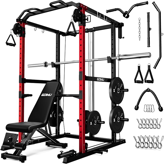 R1-V4 Power Cage Rack, 2000LB Squat Rack with Cable Crossover System, Multi-Function Weight Cage, Home Gym Workout Machine with More Training Attachments