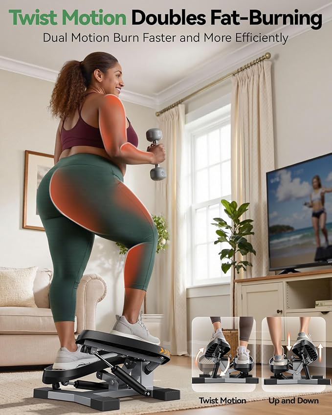 SPORTSROYALS Stair Stepper,Twist/Mini Stepper for Exercise at Home,Step Machine with Resistance Bands for Full Body Workout, 350lbs+ Capacity