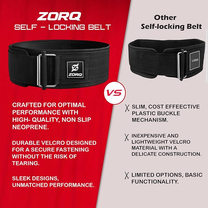 ZORQ Self-Locking Weight Lifting Belt - 4 Inch Wide Quick-Locking Gym Belt for Men & Women - Professional Weightlifting Belt for Olympic Lifting, CrossFit, Squats & Deadlifts - Back Support