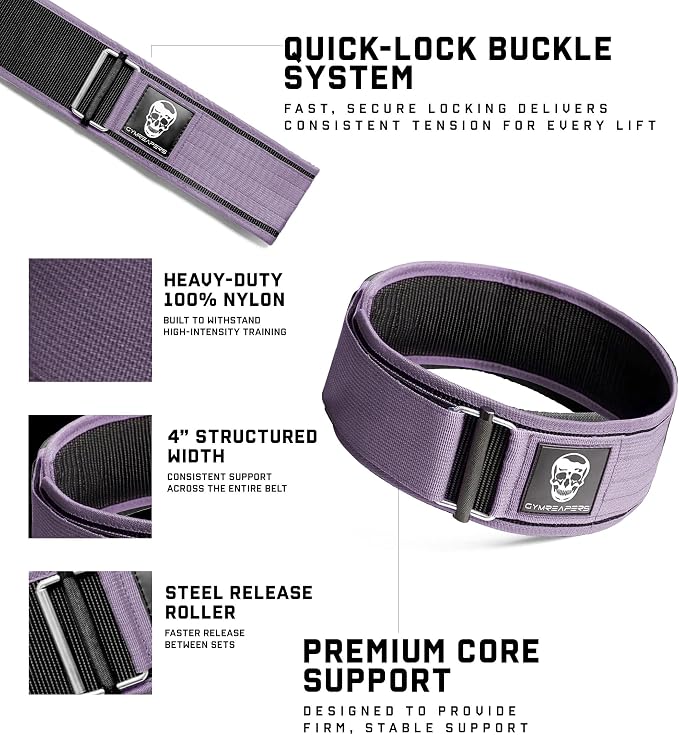 Gymreapers Quick Locking Weight Lifting Belt for Men Gym Belt for Powerlifting Deadlift Belt with 4 Inch Neoprene Metal Buckle Back Support Weightlifting Belt Women