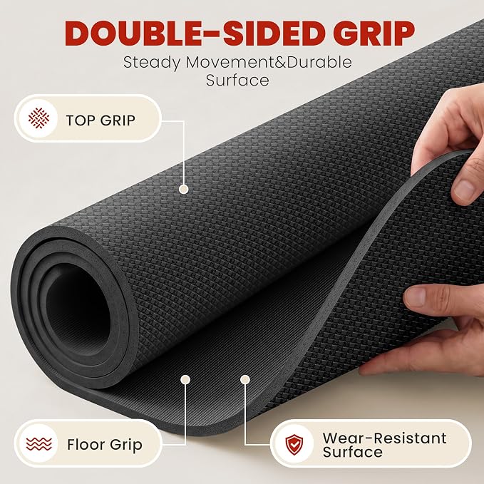 THAILE Large Exercise Mat, 7'x5'/6'x4'/8'x5', 6mm Workout Mat for Home Gym | Heavy-Duty & Shoe-Friendly Large Yoga Mat: Textured grip and cushioning support cardio, Pilates, stretching workouts