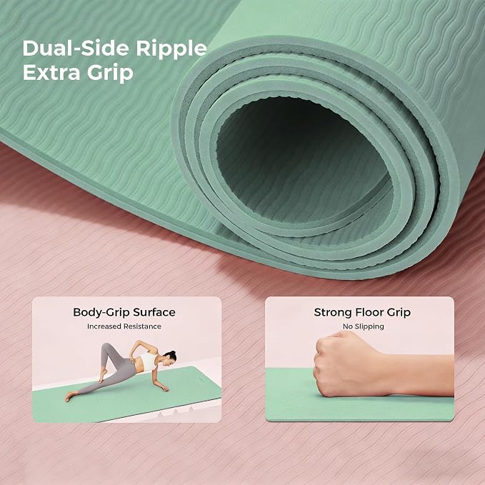 Keep 72" x 24" TPE Yoga Mat Non Slip, 1/4 Inch (6mm) Exercise Mat for Home Workout, Gym, Yoga, Pilates & Stretching with Carrying Strap, Oat White