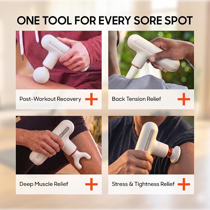 Sharper Image Powerboost Move Aero Massage Gun – Deep Tissue Percussion Massager for Muscle Recovery & Pain Relief, Portable Mini Handheld Massager for Back, Neck & Shoulders, Quiet Travel Design