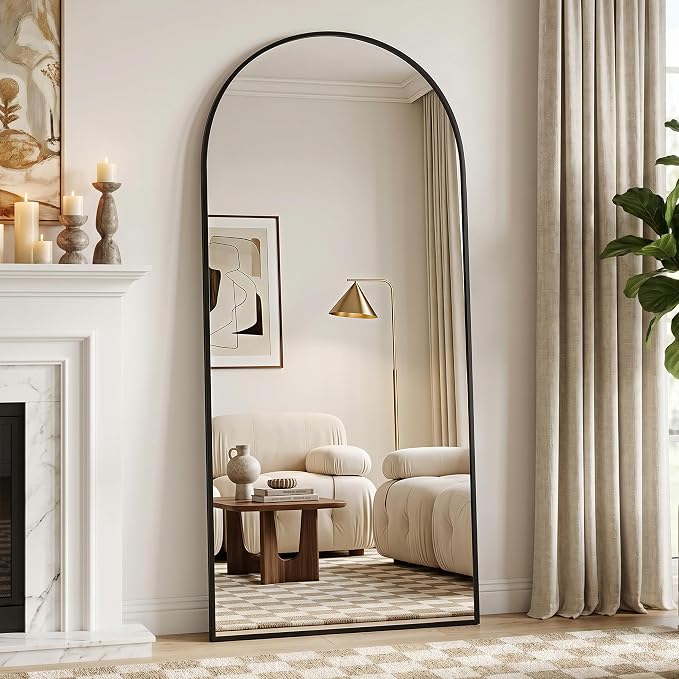 Full Length Mirror, 71"x27" Arched Floor Mirror Freestanding, Floor Standing Full Body Mirror with Stand for Bedroom, Hanging Mounted for Living Room Cloakroom, Black
