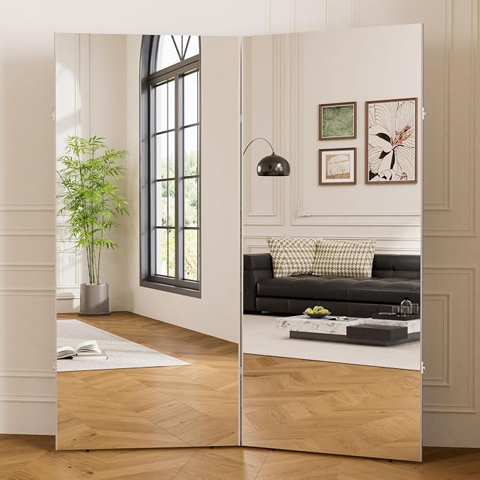 brisafe 71"x 63" Ultra-Light Foldable Floor Mirror with 360° Folding Design, Glassless, Shatterproof, Space-Saving Full-Length Mirror for Home Gym/Yoga/Dance Studio & Commercial Use, Silver.