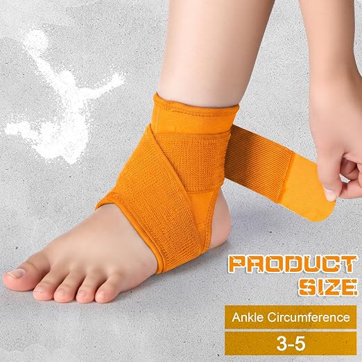 Honoson 2 Pcs Ankle Brace Kid Ankle Support Youth Neoprene Lace up Compression Sleeve Foot Brace Stabilizer with Adjustable Strap for Sport Sprained Plantar Fasciitis Achilles Tendonitis(Orange,S)