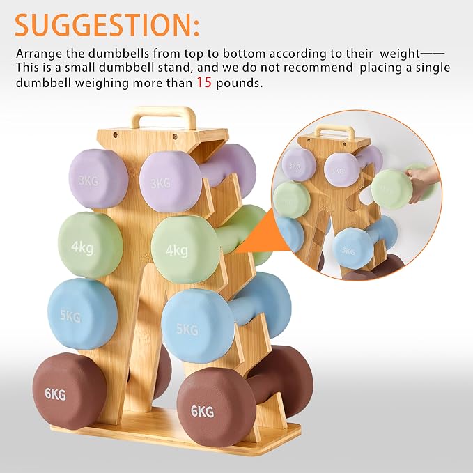Wooden Dumbbell Rack for Home Gym Storage – Space-Saving A-Frame Stand for Organizing 8–15lb Weights, Protects Dumbbells from Scratches, Compact & Stylish Workout Storage (Rack Only)