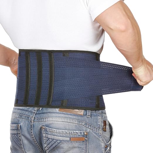 AVESTON Back Support Lower Back Brace for Back Pain Relief: Thin Breathable Rigid 6 ribs Adjustable Lumbar Support Belt for Men/Women Keeps Spine Straight and Safe – Large