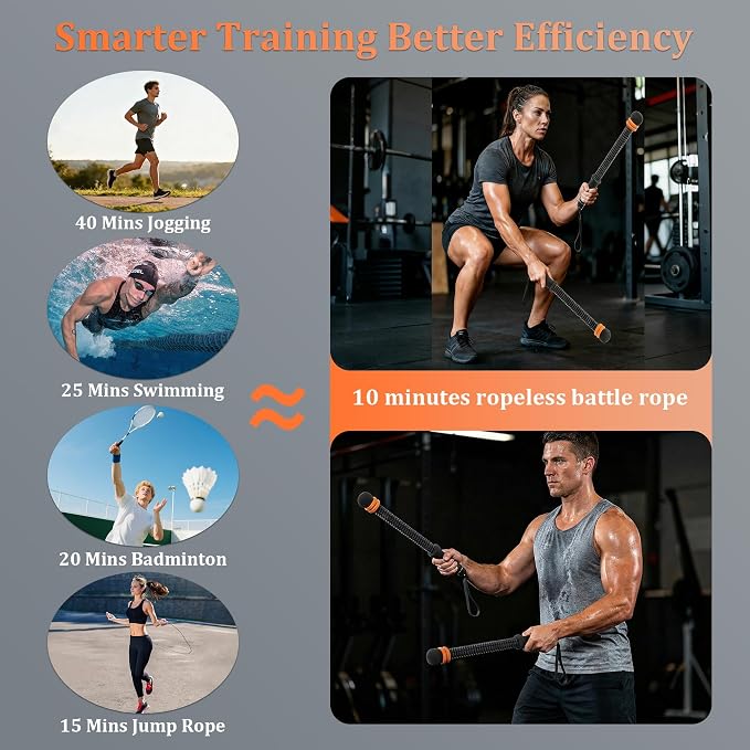 2pcs Adjustable Ropeless Weighted Cordless Battle Ropes for Home Gym(Black) | Portable Exercise Training Rope for Indoor and Outdoor Home Gym Workout, Adjustable Weighted Cordless Ropeless Battle Ropes