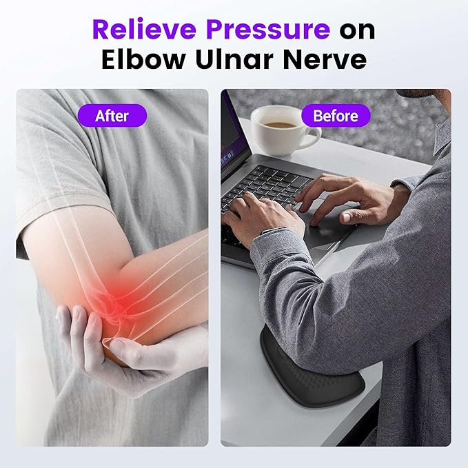 MEKASS Elbow Pad for Desk, Large Size Memory Foam Elbow Rest Padding with Non-Slip, Ergonomic Desk Edge Cushion, Armrest Pad Wrist Rest Comfort Support for Office Home (1 Pcs Black)