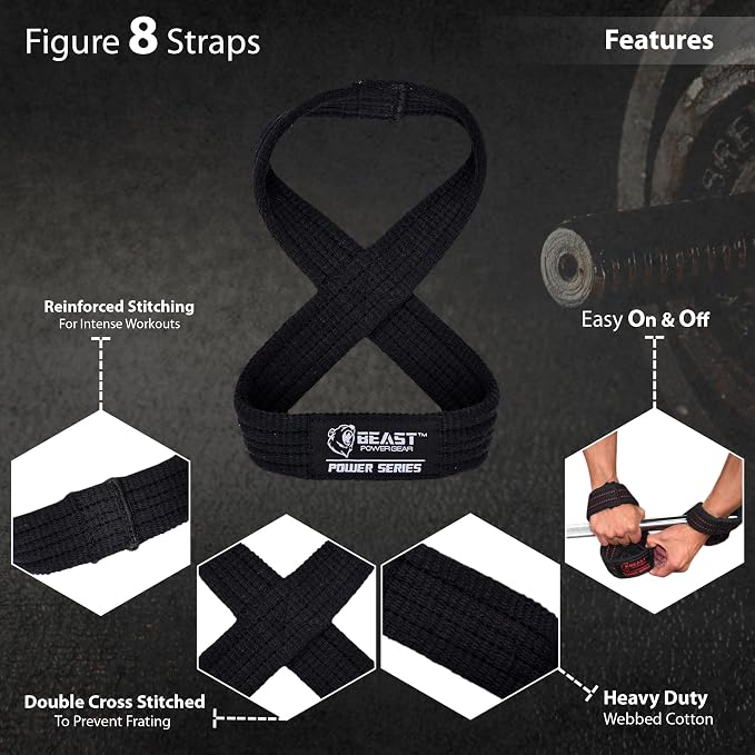 Figure 8 Lifting Strap- Strongman 10-14" Deadlift Straps- True Grip Support & Heavy Duty Wrist Straps for Weightlifting Women Men- Hand Straps for Weight Lifting Figure 8 Straps for Gym Workout